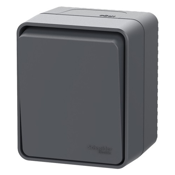 Одноклавишный кнопочный выключатель открытой установки SE AtlasDesign Profi54 10A IP54 антрацит