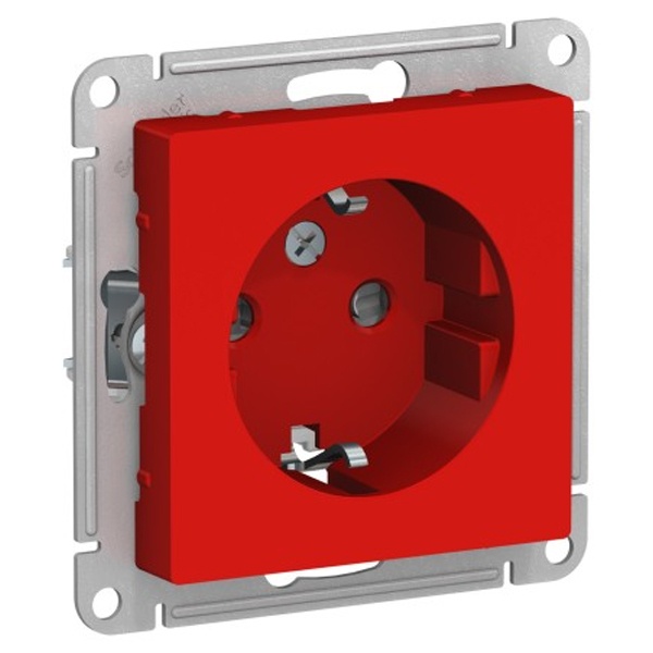 Розетка с заземлением со шторками SE AtlasDesign 16А Aqua красный