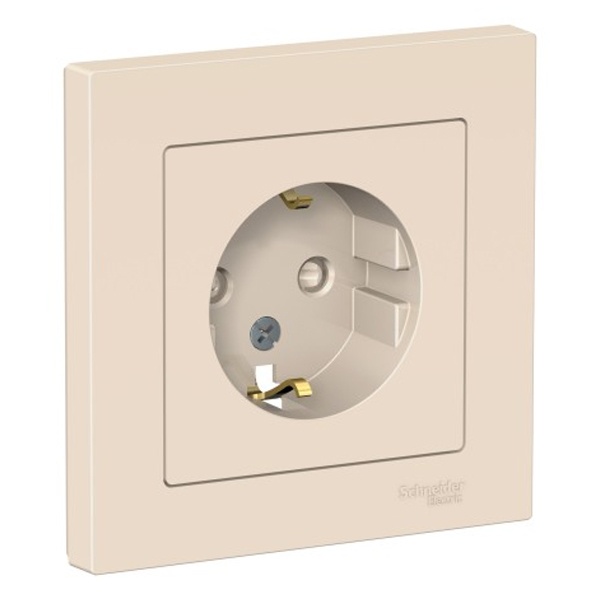 Розетка с заземлением со шторками SE AtlasDesign 16А в сборе, бежевый [уп 20 шт]