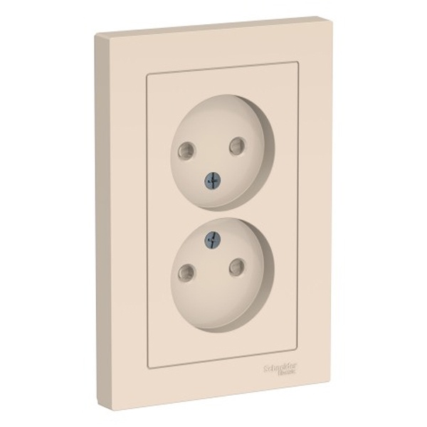 Розетка двойная без заземления со шторками SE AtlasDesign 16А в сборе, бежевый