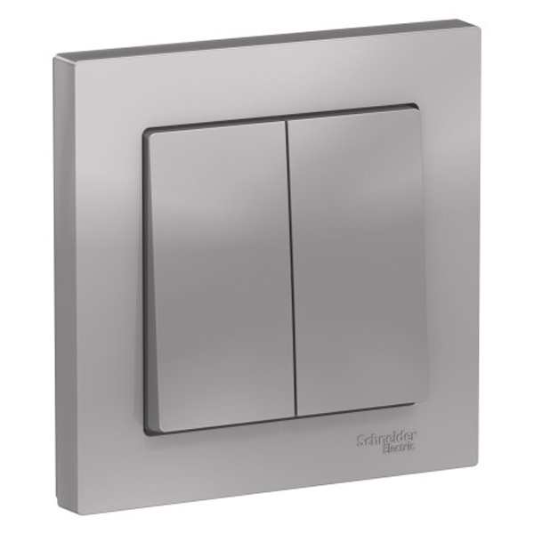 Двухклавишный выключатель SE AtlasDesign 10A в сборе, алюминий [уп 10 шт]