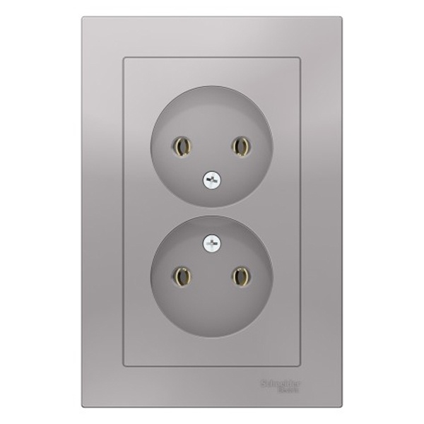 Розетка двойная без заземления SE AtlasDesign 16А в сборе, алюминий