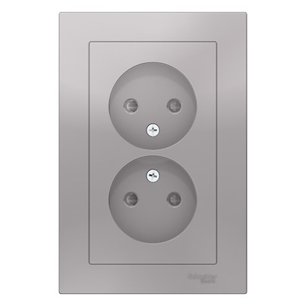 Розетка двойная без заземления со шторками SE AtlasDesign 16А в сборе, алюминий