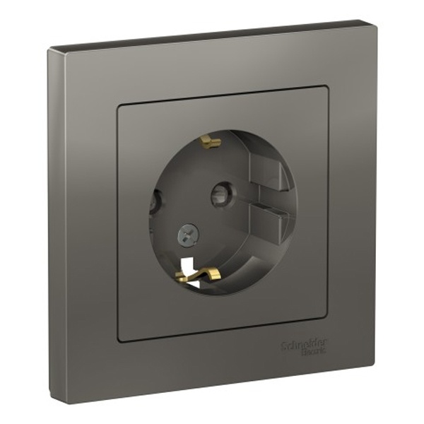 Розетка с заземлением со шторками SE AtlasDesign 16А в сборе, сталь [уп 5 шт]