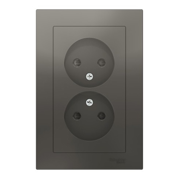 Розетка двойная без заземления со шторками SE AtlasDesign 16А в сборе, сталь