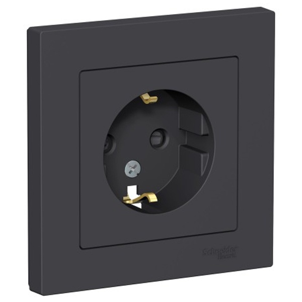 Розетка с заземлением со шторками SE AtlasDesign 16А в сборе, карбон [уп 5 шт]