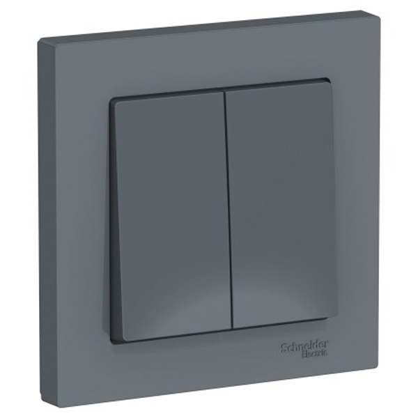 Двухклавишный выключатель SE AtlasDesign 10A в сборе, грифель [уп 10 шт]