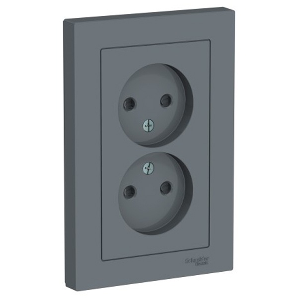 Розетка двойная без заземления со шторками SE AtlasDesign 16А в сборе, грифель