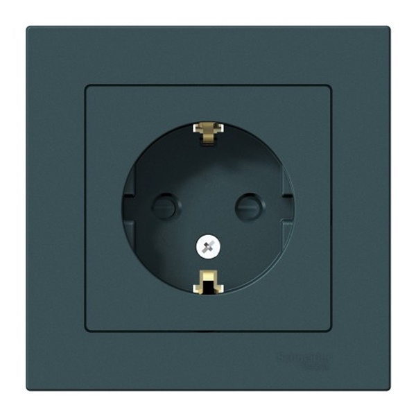 Розетка с заземлением со шторками SE AtlasDesign 16А в сборе, изумруд [уп 5 шт]