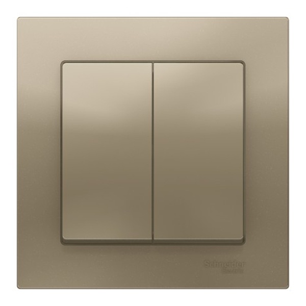 Двухклавишный выключатель SE AtlasDesign 10A в сборе, шампань [уп 10 шт]