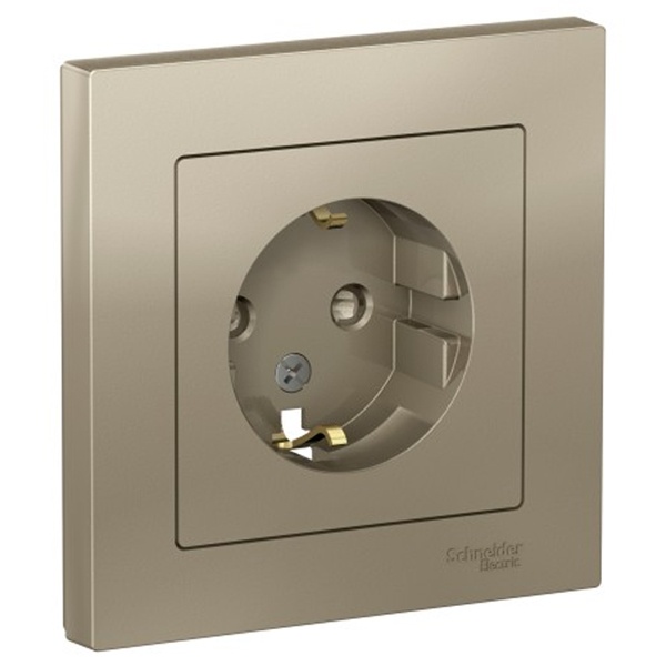 Розетка с заземлением со шторками SE AtlasDesign 16А в сборе, шампань [уп 10 шт]