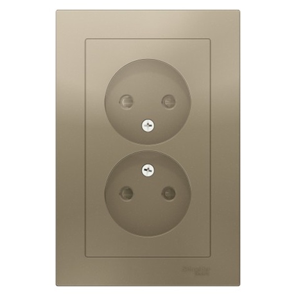 Розетка двойная без заземления со шторками SE AtlasDesign 16А в сборе, шампань