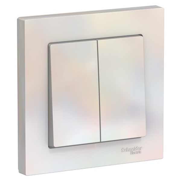 Двухклавишный выключатель SE AtlasDesign 10A в сборе, жемчуг [уп 10 шт]