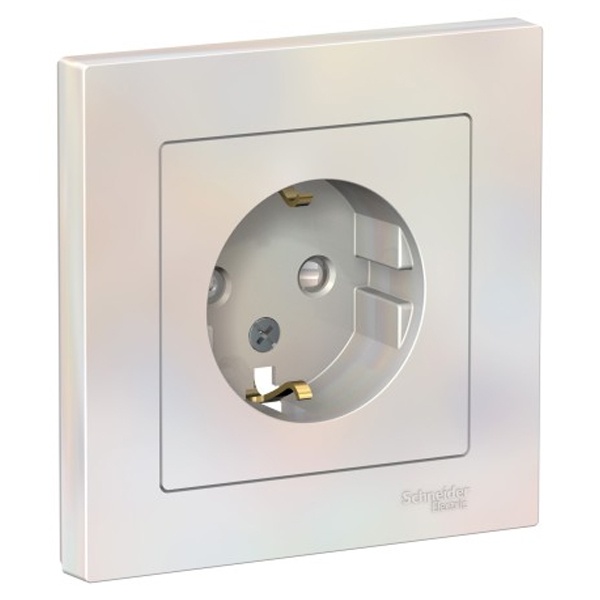 Розетка с заземлением со шторками SE AtlasDesign 16А в сборе, жемчуг [уп 10 шт]