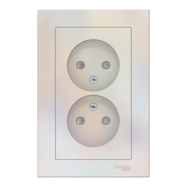 Розетка двойная без заземления со шторками SE AtlasDesign 16А в сборе, жемчуг