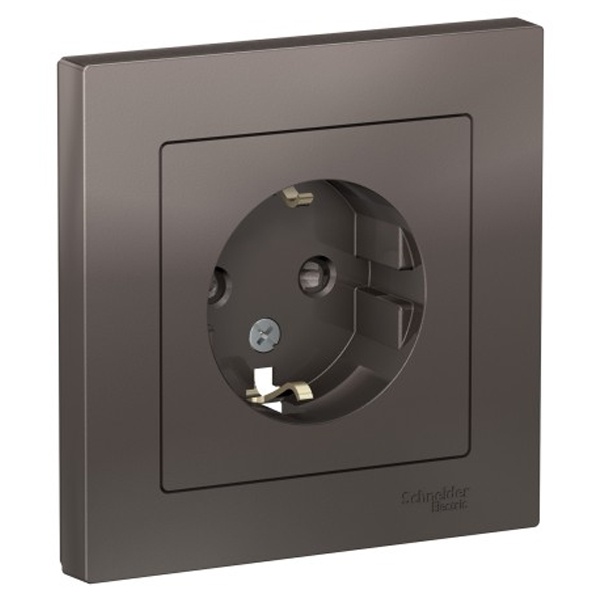 Розетка с заземлением со шторками SE AtlasDesign 16А в сборе, мокко [уп 10 шт]
