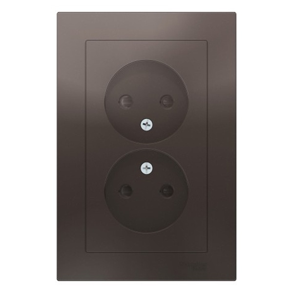 Розетка двойная без заземления со шторками SE AtlasDesign 16А в сборе, мокко