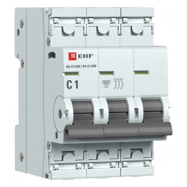 Автоматический выключатель EKF PROxima ВА 47-63N 3P 1А (C) 6кА (автомат электрический)