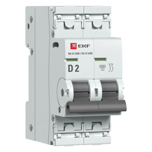 Автоматический выключатель EKF PROxima ВА 47-63N 2P 2А (D) 6кА (автомат электрический)