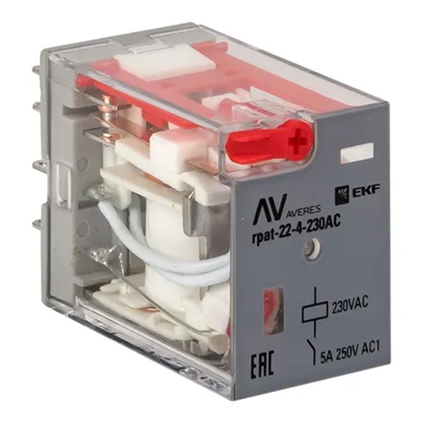 Реле промежуточное с кнопкой и механической индикацией EKF AVERES RPAt 22/4 5A 230В AC