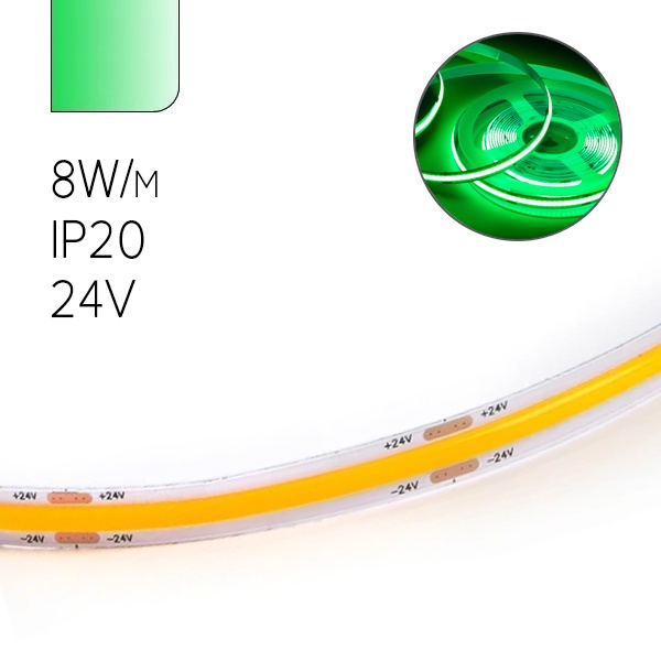 Светодиодная COB лента Feron LS530 320SMD(2110)/м 8Вт/м 24V 5000х8х1.8мм зеленый