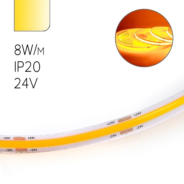 Светодиодная COB лента Feron LS530 320SMD(2110)/м 8Вт/м 24V 5000х8х1.8мм желтый