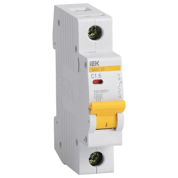 Автоматический выключатель ИЭК ВА47-29 1Р 1,6А 4,5кА характеристика С (автомат электрический)