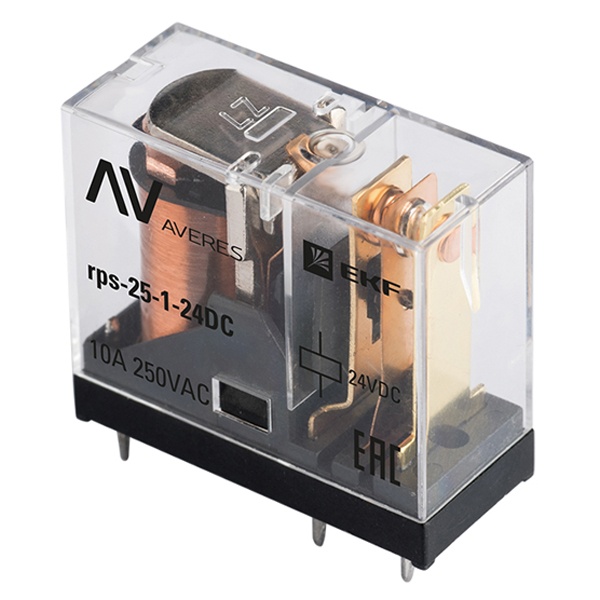 Реле промежуточное EKF AVERES slim 25/1 1NO/NC 10A 24В DC