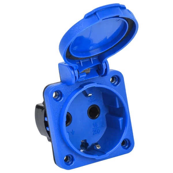 Розетка на панель с заземлением ИЭК MAGNUM РП12-3 Schuko 2P+E 16A с крышкой IP54 синий