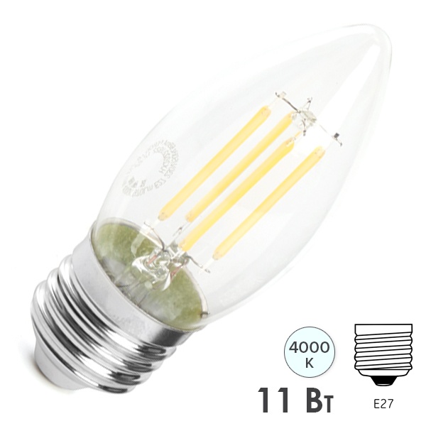 Лампа филаментная светодиодная свеча Feron LB-713 11W 4000K 220V E27 прозрачная