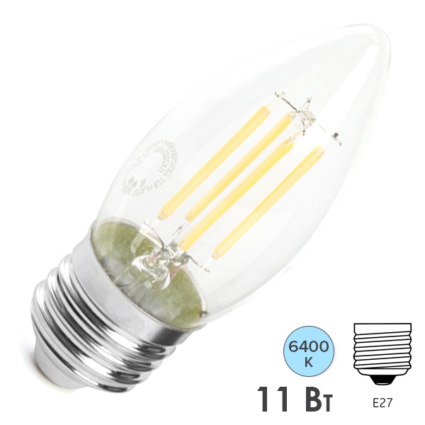 Лампа филаментная светодиодная свеча Feron LB-713 11W 6400K 220V E27 прозрачная