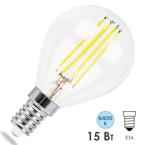 Лампа филаментная светодиодная шарик Feron LB-515 15W 6400K 220V E14 прозрачная