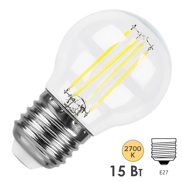 Лампа филаментная светодиодная шарик Feron LB-515 15W 2700K 220V E27 прозрачная