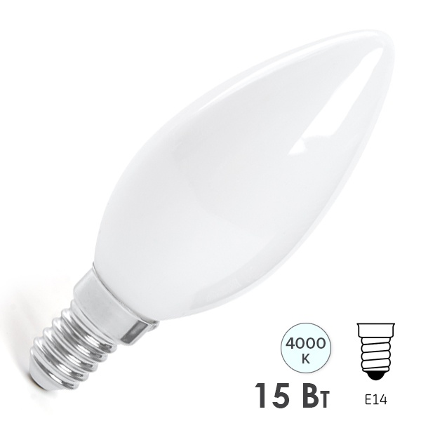 Лампа филаментная светодиодная свеча Feron LB-717 15W 4000K 220V E14 матовая