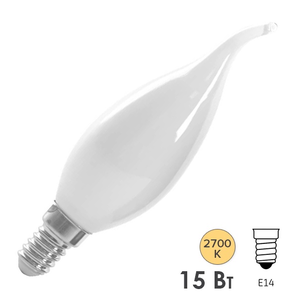 Лампа филаментная светодиодная свеча на ветру Feron LB-718 15W 2700K 220V E14 матовая