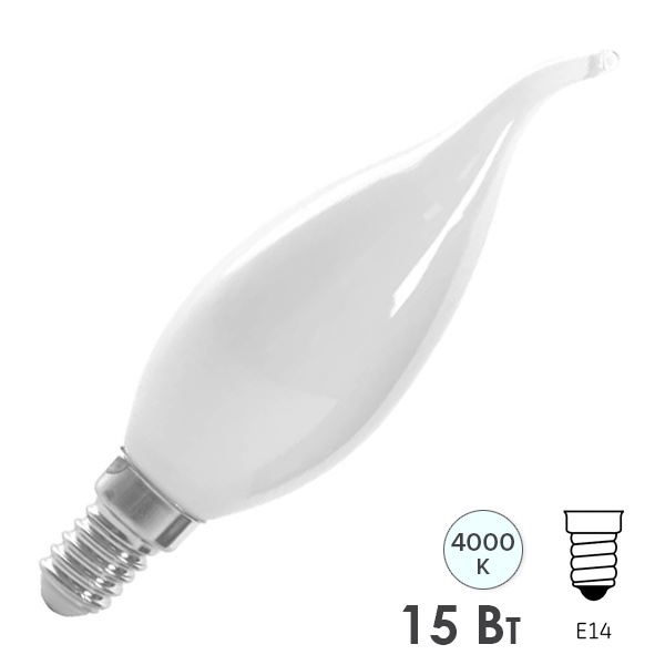 Лампа филаментная светодиодная свеча на ветру Feron LB-718 15W 4000K 220V E14 матовая