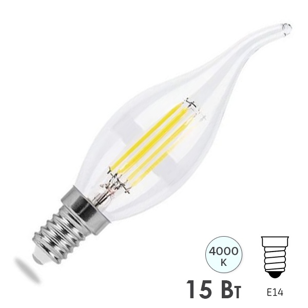 Лампа филаментная светодиодная свеча на ветру Feron LB-718 15W 4000K 220V E14