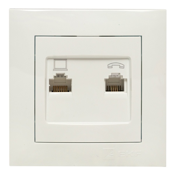 Розетка информационная EKF PROxima RJ45+RJ-11 2-местная Валенсия белый