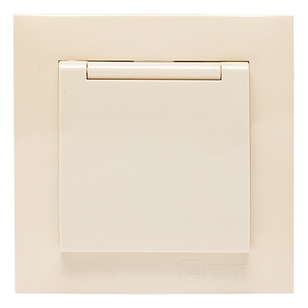 Розетка 1-местная с заземлением крышкой и шторками EKF PROxima 16А IP20 Валенсия кремовый