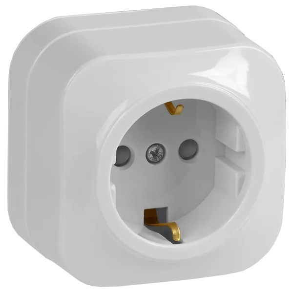 Накладная розетка 1-ая ИЭК GLORY с заземлением и шторками 16А РСш20-3-ХБ белый