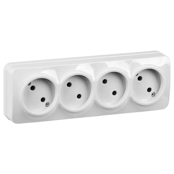 Накладная розетка 4-ая ИЭК GLORY без заземления 10А РС24-2-ХБ белый