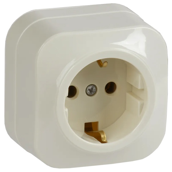 Накладная розетка 1-ая ИЭК GLORY с заземлением 16А РС20-3-ХК кремовый