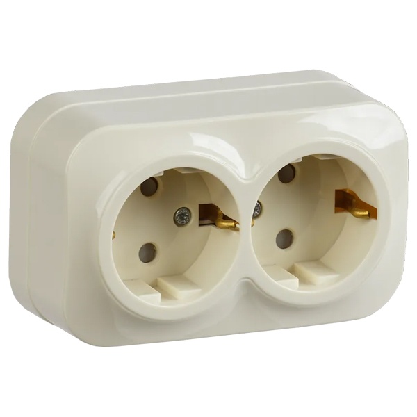 Накладная розетка 2-ая ИЭК GLORY с заземлением и шторками 16А РСш22-3-ХК кремовый