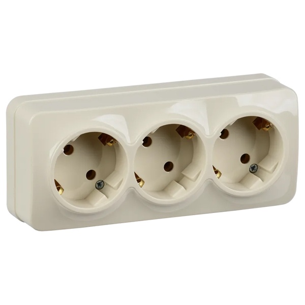 Накладная розетка 3-ая ИЭК GLORY с заземлением без шторок 16А РС23-3-ХК кремовый