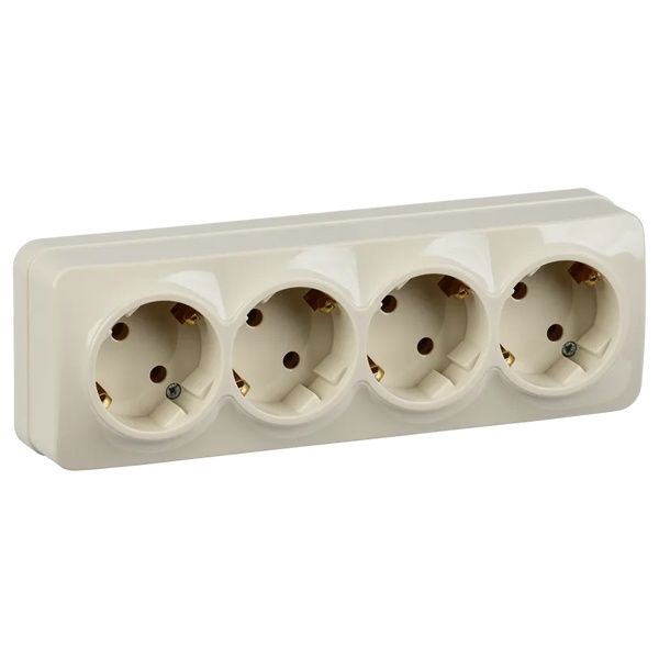 Накладная розетка 4-ая ИЭК GLORY с заземлением без шторок 16А РС24-3-ХК кремовый