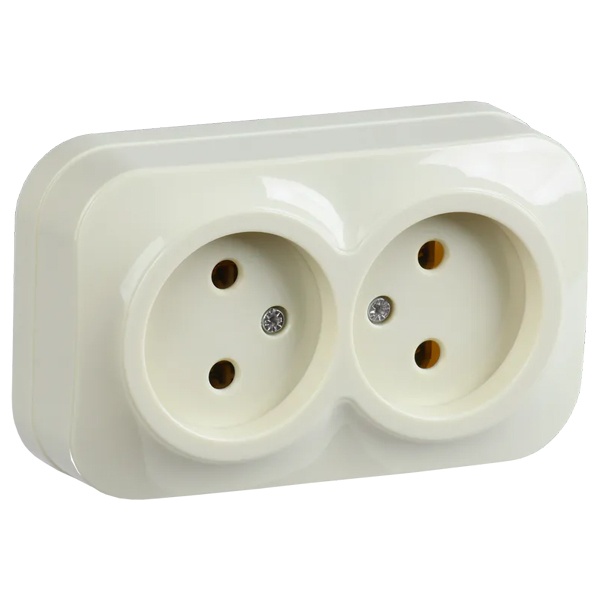 Накладная розетка 2-ая ИЭК GLORY без заземления 10А РС22-2-ХК кремовый