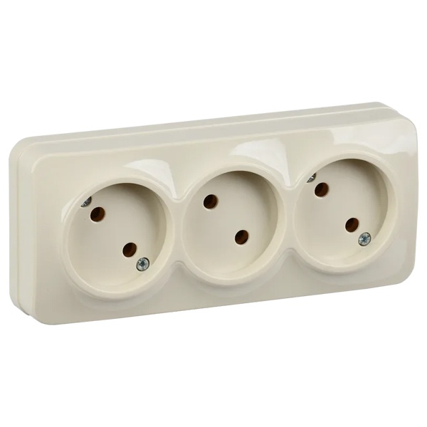 Накладная розетка 3-ая ИЭК GLORY без заземления 10А РС23-2-ХК кремовый