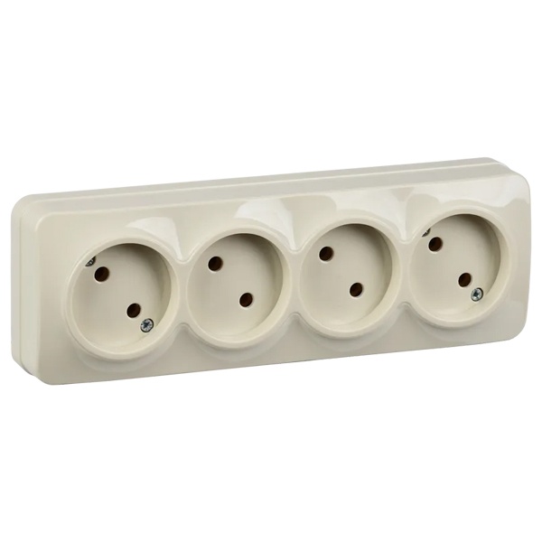 Накладная розетка 4-ая ИЭК GLORY без заземления 10А РС24-2-ХК кремовый