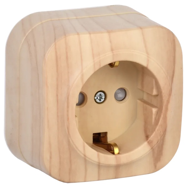 Накладная розетка 1-ая ИЭК GLORY с заземлением и шторками 16А РСш20-3-ХС сосна