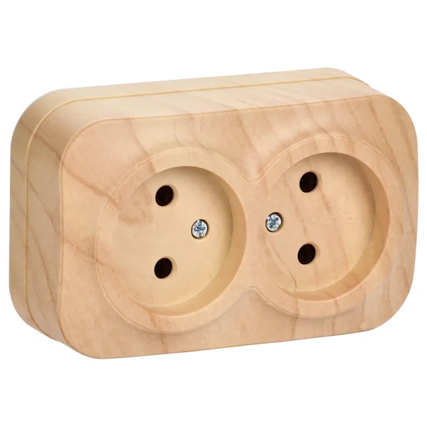 Накладная розетка 2-ая ИЭК GLORY без заземления 10А РС22-2-ХС сосна